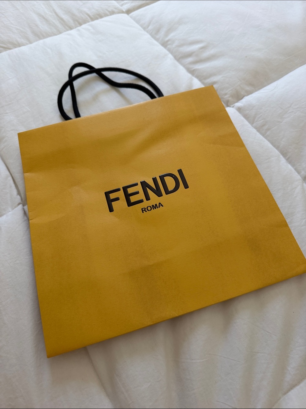 Fendi Mustard Yellow Tote with Black Logo and Handles